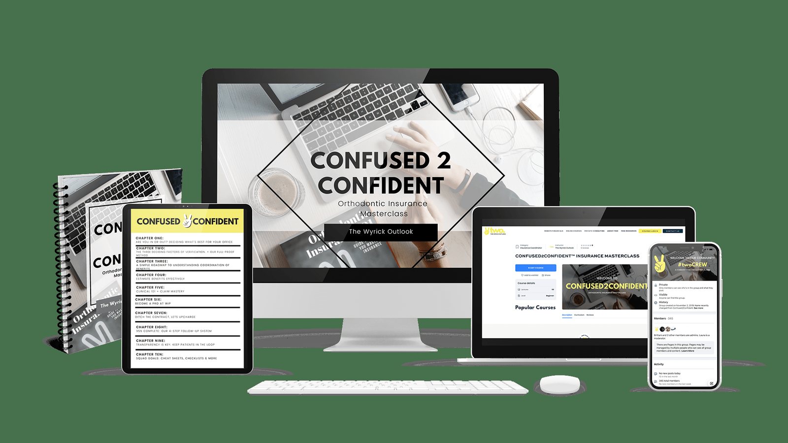 Confused 2 Confident shown on a desktop, laptop, tablet and phone, a dental insurance billing course for ortho teams